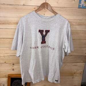 Vintage Jansport York College Heather Gray T-Shirt with Tapestry 'Y' Detail